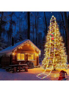 10ft LED Christmas Ladder Lights with Santa - Multicolor Waterproof Holiday